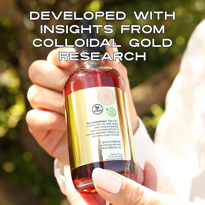 I Am Joy co. Liquid Colloidal Gold 24k 99.99% Pure 100ppm Ruby Red Water Based All Natural Electrolysis 4oz Glass Bottle