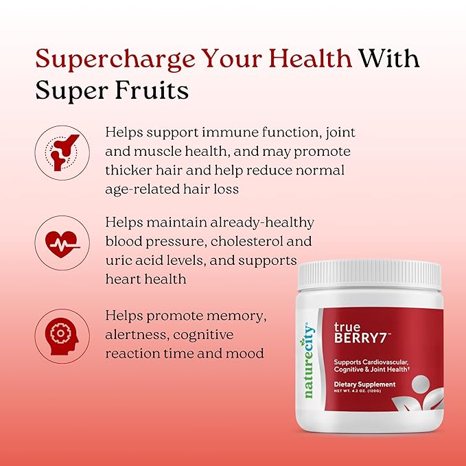 NatureCity True-Berry-7 Super Polyphenol Fruit Blend Drink Mix - Immune Support Supplement with Organic Elderberry Extract Antioxidants Supplement - 7 Scientifically Backed Ingredients (30 Servings)