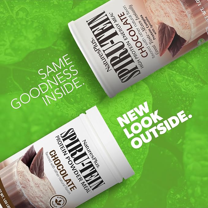 NaturesPlus SPIRU-TEIN Chocolate - 1.05 lbs Pack of 2 - Plant-Based Protein Shake - Non-GMO Vegetarian Gluten Free - 34 Total Servings
