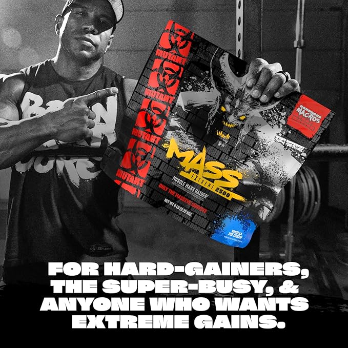 Mutant Mass Extreme 2500 Gainer - Whey Protein Powder with 3-Source Whey Protein Blend &amp Whole Food Carbs - High Calorie Mass Gainer for Muscle Building &amp Weight Gain - Cookies &amp Cream 12