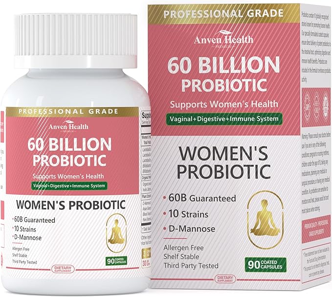 Probiotics and Organic Prebiotics for Women pH Balance &amp Digestion- 60 Billion CFU Vaginal Probiotics with Cranberry D-Mannose Vegan &amp Non-GMO for Urinary Tract &amp Immune | 90 Caps