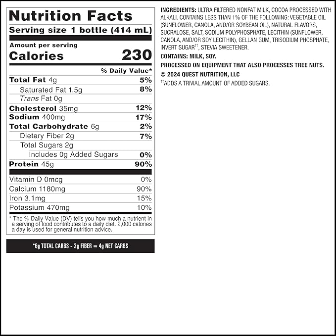 Quest Nutrition Chocolate Protein Shake 45g Protein 2g Sugar 4g Net Carbs Ready to Drink Gluten Free 12 Count