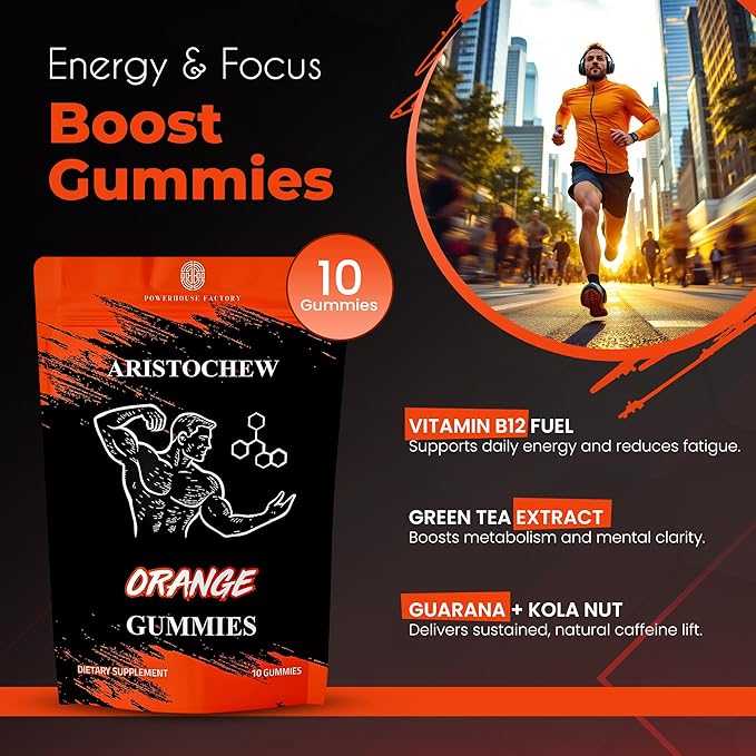 Aristochew Multivitamins Gummies Supports Energy Gummy - 10 Count - Non-GMO Gluten-Free Vegetarian Orange Flavor