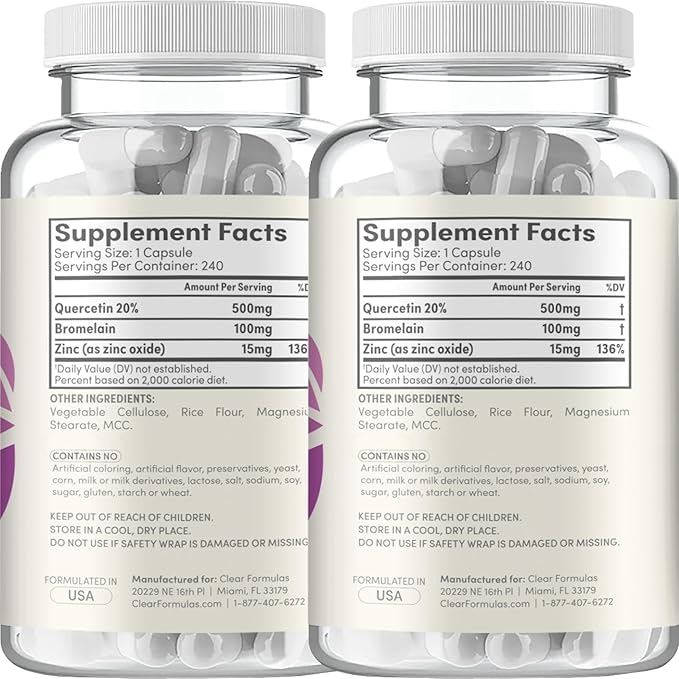 Advanced Zinc Quercetin with Bromelain Formula - Triple Immune Support Quercetin Complex for Daily and Seasonal Immune System Wellness Support - Made in a cGMP American Facility (480 Servings)