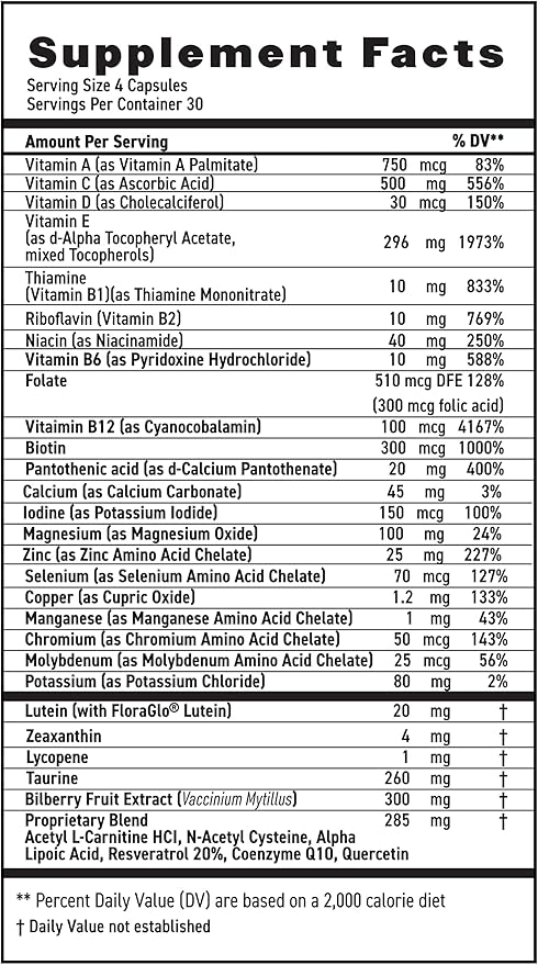 MaxiVision® AREDS 2 Whole Body Formula - AREDS 2 Eye Vitamins w/Lutein and Zeaxanthin - for Macular Support - Eye Supplements for Eye Strain - 120 Capsules Count 1 Bottle