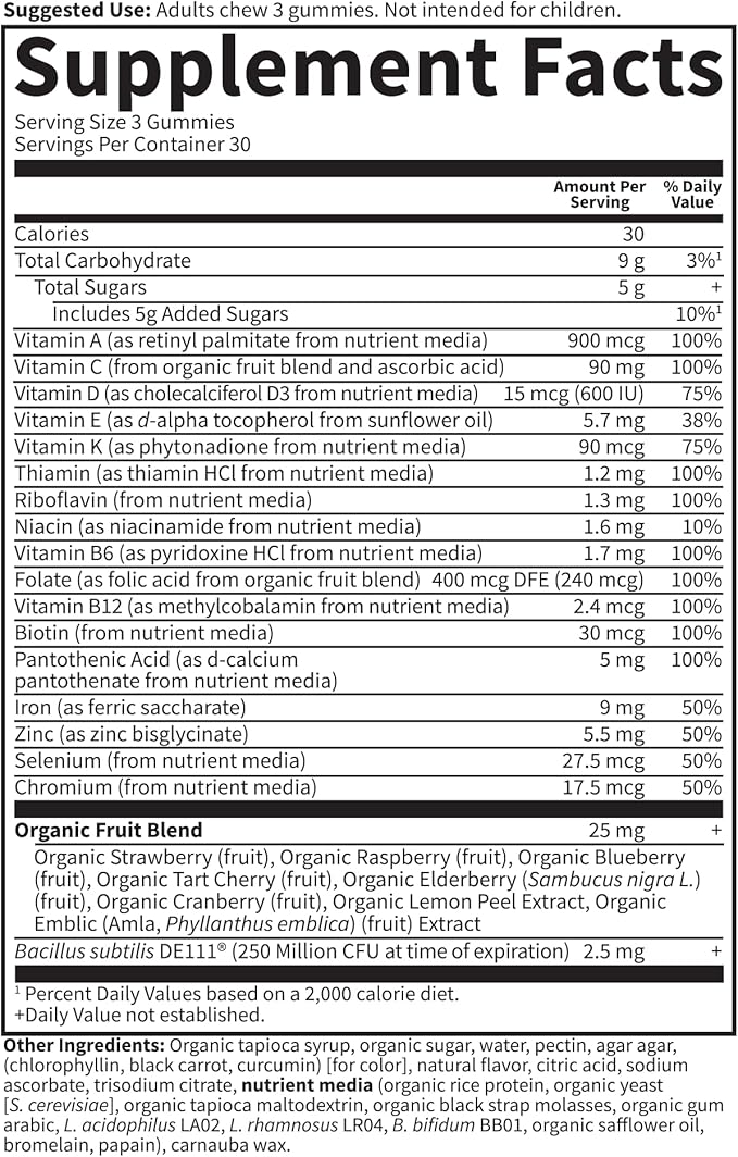 Garden of Life Vitamin Code Women’s Multivitamin Gummy with Iron: Folate Biotin D3 &amp B12 for Hair Skin &amp Nails + Probiotics for Immune Health &amp Digestion Non-GMO Gluten-Free 90 Cherr