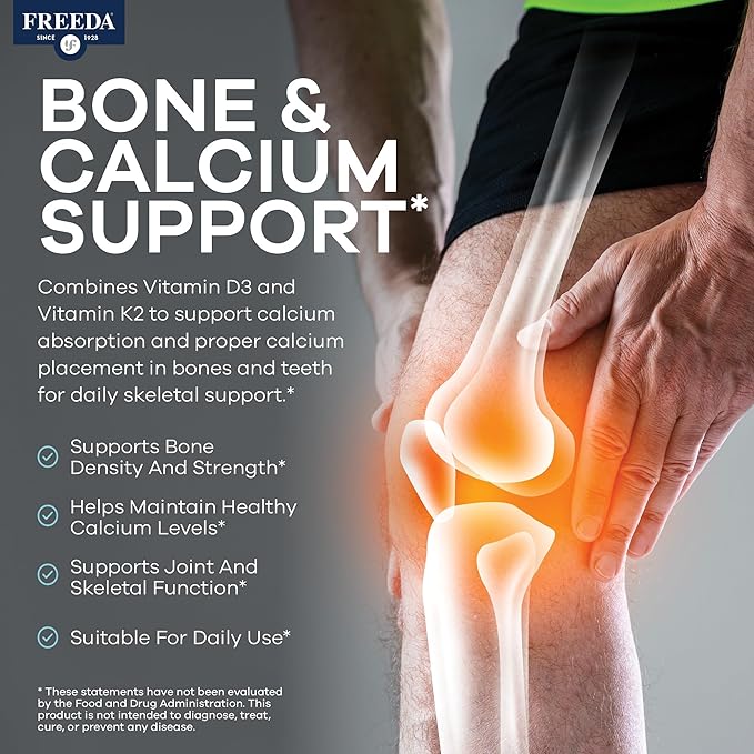 FREEDA Vitamin D3 with K2 Vitamin 10000 IU (250 mcg) + 200 mcg MK7 – High Potency VIT D3 K2 Supplement 10000IU for Bone &amp Joint Support – Supports Calcium Absorption – Made in USA (90 Tablets)