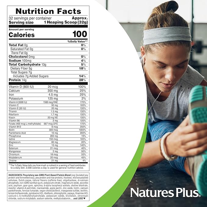NaturesPlus SPIRU-TEIN Cappuccino - 2.2 lbs - Plant-Based Protein Shake - Non-GMO Vegetarian Gluten Free - 32 Servings