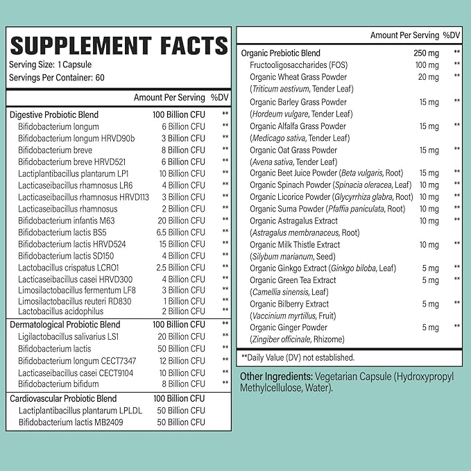 Probiotics for Women and Men 300 Billion CFU 24 Strains Probiotics + 15 Organic Herbs Prebiotics Blend Shelf Stable Gut Health Supplement for Digestive Immune &amp Whole-Body Health 2 Month Supply