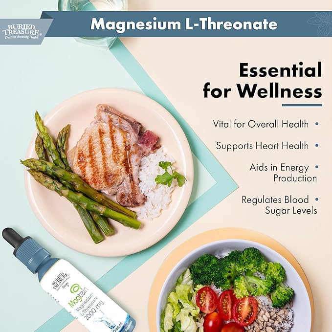 Buried Treasure Magtein - 2 oz. 15 Doses Brain Health Magnesium L-Threonate for Enhanced Memory and Sleep