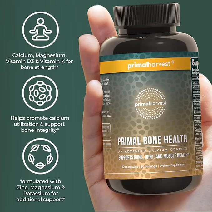 Primal Harvest 2 Pack Primal Bone Health Calcium Carbonate Bone Health Complex for Men &amp Women with Calcium Magnesium Zinc Manganese Potassium &amp L-Carnitine (240 Capsules)
