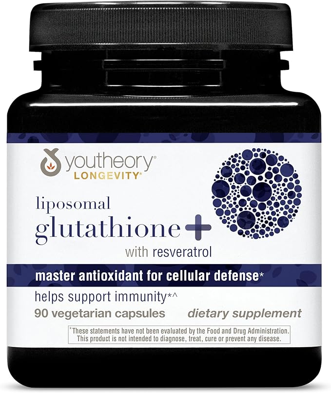 Youtheory Liposomal Glutathione with Resveritrol Vegetarian 90 Count Promotes Healthy Aging from Within