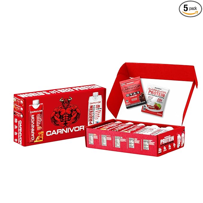 MuscleMeds Carnivor RTD Sampler Pack Ready to Drink Protein Lactose Free Sugar Free Beef Isolate Protein Muscle Building Recovery 16.9 Fl Oz Liquid (5 Pack)
