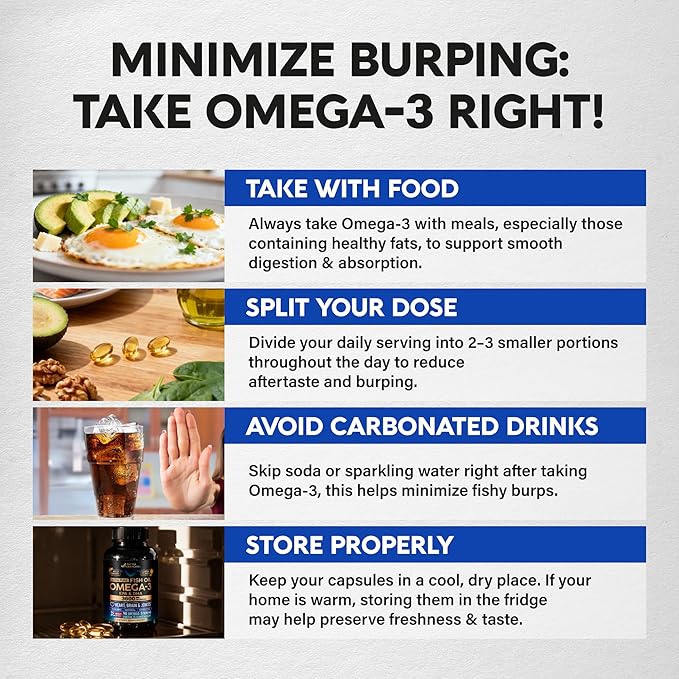 Omega 3 Fish Oil 3600 mg - Omega 3 Supplement | EPA &amp DHA - Heavy Metals Free - Heart Brain &amp Joint Support - Purified Fish Oil for Men &amp Women - Lemon Flavored - Made in USA 90 Softgels