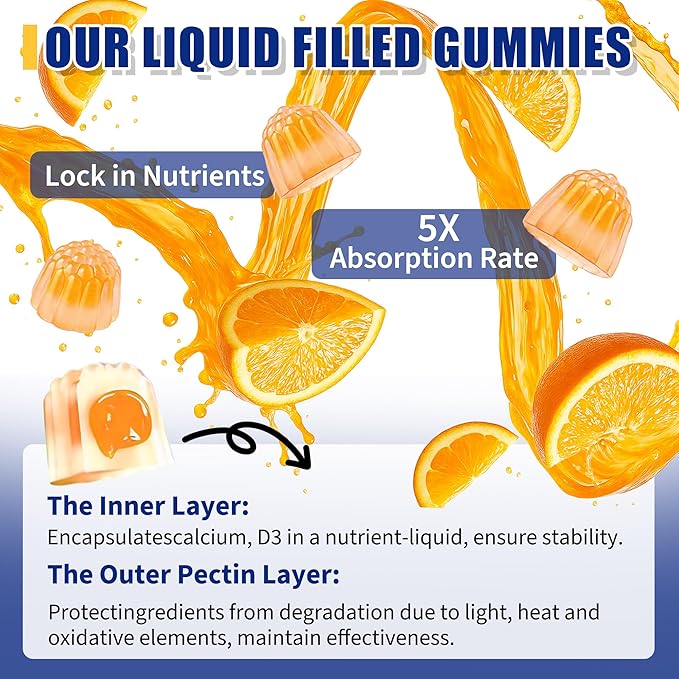 (2 Pack) Calcium Citrate with Vitamin D3 Gummies1200 Mg Calcium Supplements for Women and Men - Supports Bone Muscle &amp TeethHigh Absorption - Easy to DigestVeganOrange Flavor - 120 Count