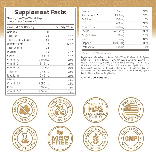 Lewis Labs Fabulous Fiber Powder Supplement | Delicious Quick Dissolve Daily Fiber Powder from Fruits Vegetables &amp Grains Contains Vitamins &amp Minerals Proudly Made in The USA 16 Ounces (2