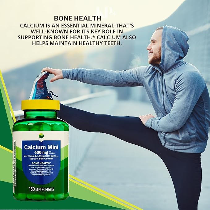 KP+ Calcium Mini 600 mg Plus Vitamin D3 12.5 mcg (500 IU) | Bone &amp Teeth Health Support | Dietary Supplement | 150 Mini Softgels | Pack of 2