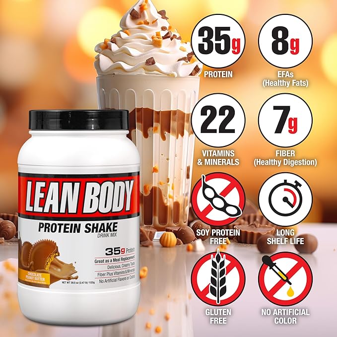 LABRADA Nutrition – Lean Body High Protein Meal Replacement Shake Whey Protein Powder for Weight Loss and Muscle Growth Chocolate Peanut Butter 2.47LB Tub Packaging May Vary