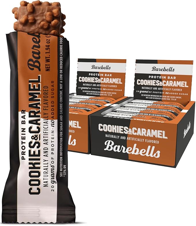 Barebells Protein Bars Cookies and Caramel - 24 Bars (2 Packs of 12) 20g High Protein Treats - Chocolate Nutrition Bar with 1g Total Sugars - On-The-Go Breakfast or Post-Workout Snack
