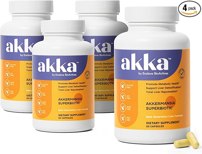 AKKA 4 Pack Premium Liver Cleanse Detox &amp Repair Superbiotic - Supports Liver Health &amp Function Boosts Energy Digestion &amp Metabolism with Bioavailable Pasteurized Akkermansia Non-GMO G