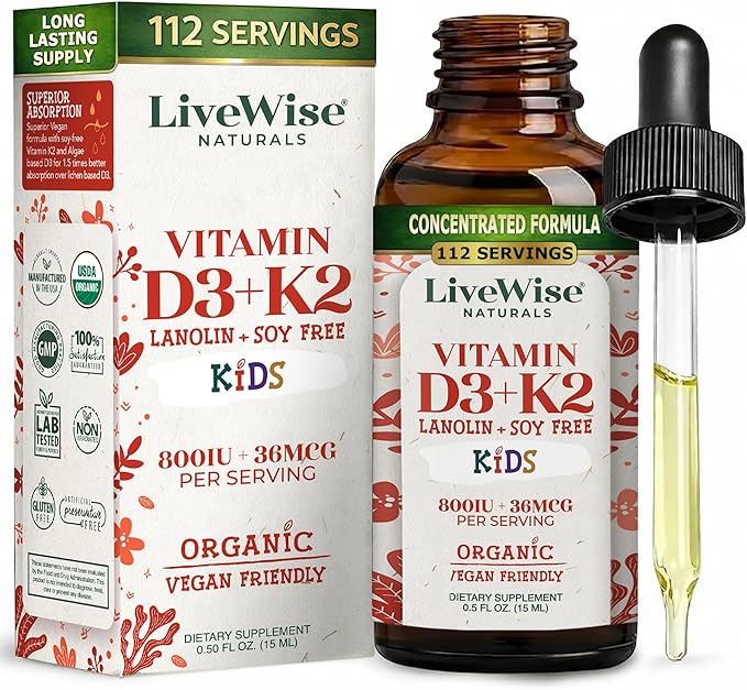 Vitamin D3 K2 Kids Liquid Drops - 112 Servings Ultra Concentrated Formulation Fast Absorption 800 IU &amp 35 MCG for Calcium &amp Bone Support - Daily Nutritional Support Parents Trust