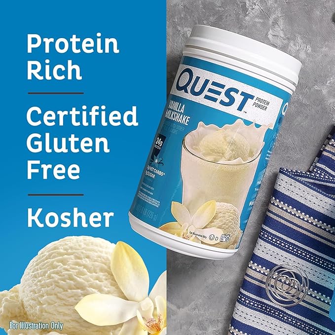 Quest Vanilla Milkshake Protein Powder with 24g Protein Blueberry Muffin Protein Bars with 21g Protein 1.6lb Powder 12 Count Bars