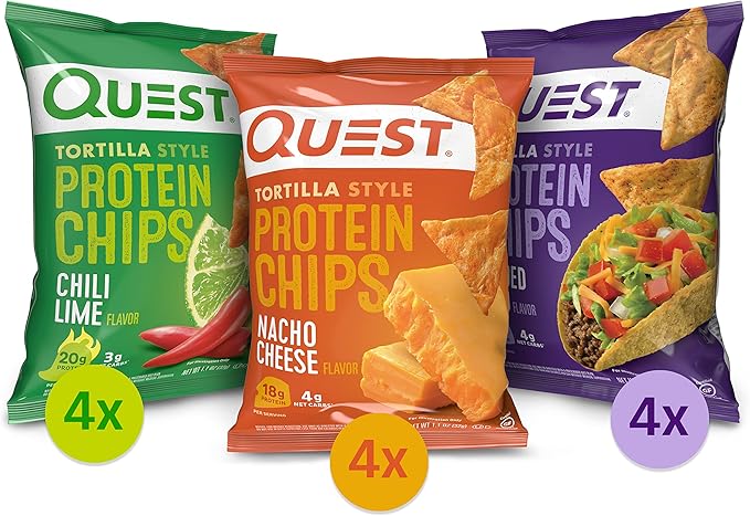 Quest Nutrition Vanilla Milkshake Protein Powder 24g of Protein 1g of Sugar 3 Pound 43 Servings &amp Tortilla Style Protein Chips Variety Pack Chili Lime Nacho Cheese Loaded Taco