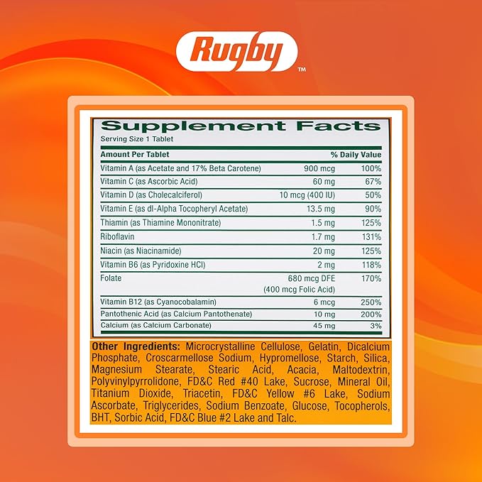 Rugby Daily-Vite Multivitamin Tablets Gluten-Free Dietary Supplement for Adults Supports Overall Health No Artificial Flavors - 1000 Count (1 Pack)