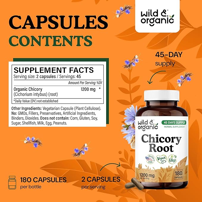 Wild &amp Organic Chicory Root 180 Capsules &amp Inulin 180 Capsules