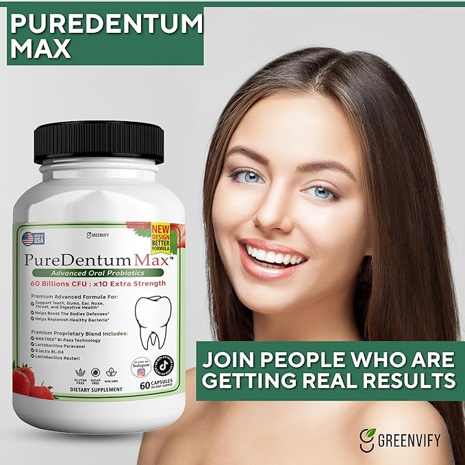 PureDentum for Gums and Teeth Health &amp Fresh Breath - 40 Billion CFU Advanced Oral Probiotics for Mouth Bad Breath Capsule Supplement (5)