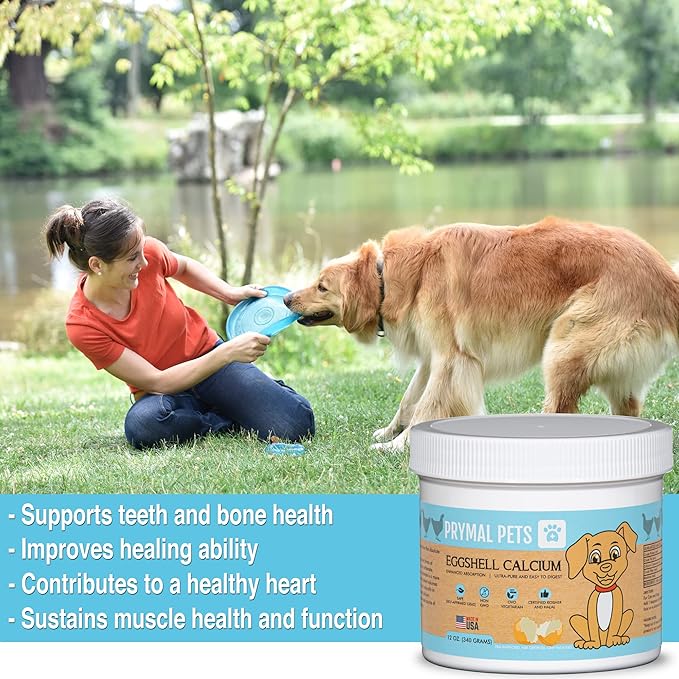Eggshell Calcium for Pets - 12 oz. Natural Ultra-Pure Egg Shell Mineral Powder Supplement for Cats and Dogs - High Absorption Helps Support Bone Joint Teeth Heart Immune Health