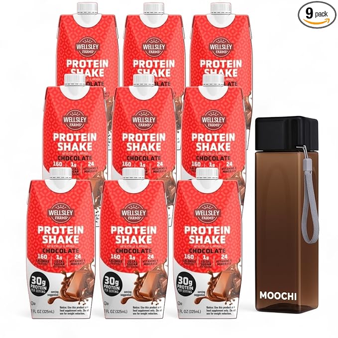Chocolate Protein Shake Variety Pack 30g Protein Ready-to-Drink Nutrition Beverage (9 Pack 11 fl oz Each) + Free Reusable Water Bottle – Custom Bundled by MOOCHI