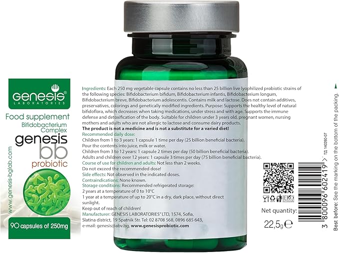 Genesis Bifidobacterium Complex BB Probiotic May Support Gut Helth Digestion Immune System 240 Mg per Capsule 90 caps