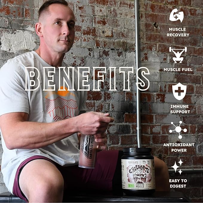 Earth Fed Muscle Chocolate Shakeup Truly Grass Fed Whey Protein Isolate. 3rd-Party Certified No Artificial Ingredients Soy Free Gluten Free Non-GMO Hormone Free (2 Pound 29 Servings Chocolate)