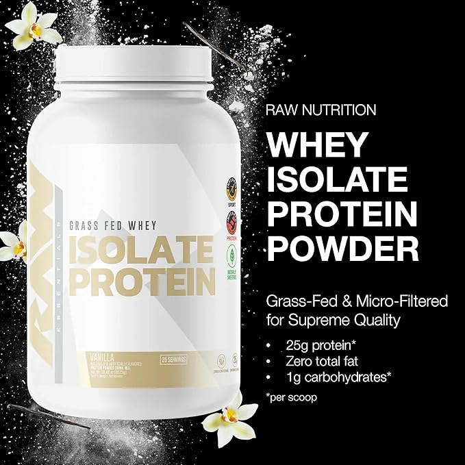 RAW Whey Isolate Protein Powder Vanilla (CBUM Itholate) - 100% Grass-Fed Sports Nutrition Powder for Muscle Growth &amp Recovery - Low-Fat Low Carb Naturally Flavored - 25 Servings