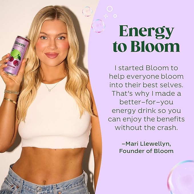 Bloom Nutrition Sparkling Energy Drink Peach Mango | Zero Sugar | 180mg Caffeine | For Focus | 24 Pack