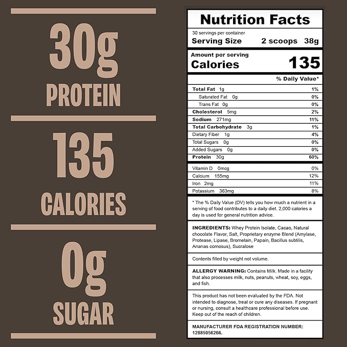 Chocolate Protein Powder 30G Whey Protein Low Calorie 0g Sugar No Artificial Sweeteners Soy-Free &amp Gluten-Free 30 Servings