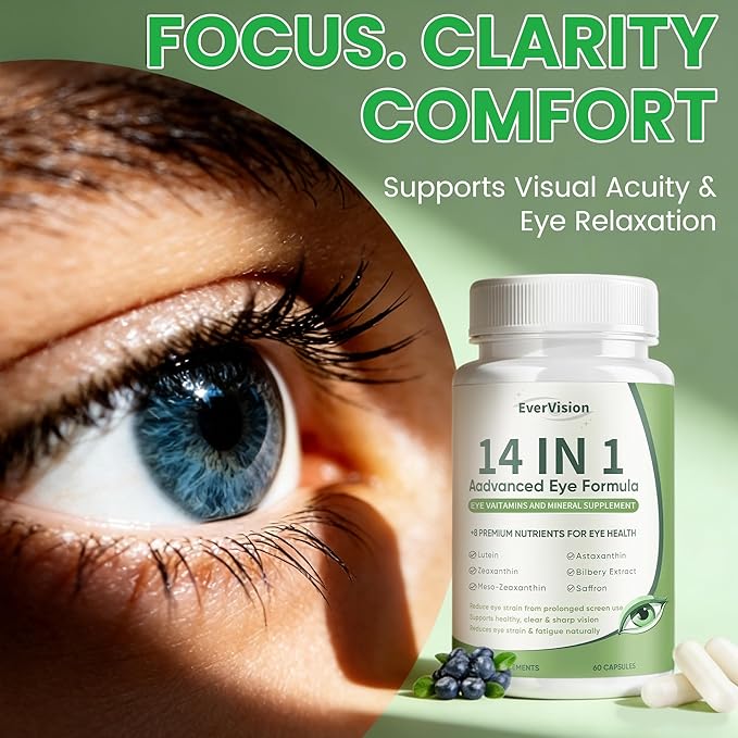 14 in 1 Advanced Eye Formula Eye Supplement with Lutein Zeaxanthin Vision &amp Focus Suitable for Adults and Seniors Support 60 Capsules (1)