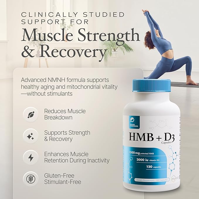 HMB and Vitamin D3 Supplement 1500mg Patented Formula with Clinical Dose Preserve Lean Muscle with Ageless Performance Beta-Hydroxy Beta-Methylbutyrate Capsules 120 Count