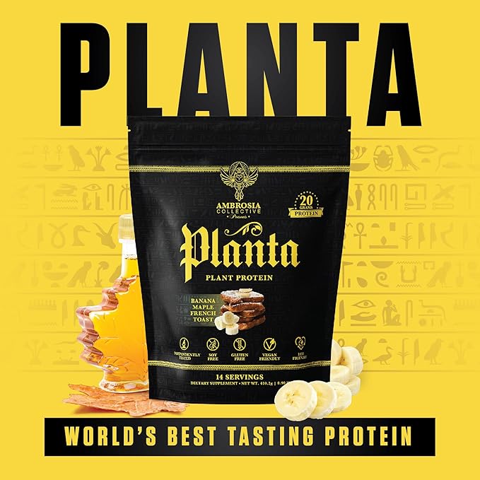 Ambrosia Planta - Premium Plant-Based Protein | Vegan &amp Keto Friendly | Gourmet Flavors with No Bloating or Stomach Upset | No Added Sugar | 14 Servings | (Banana Maple)