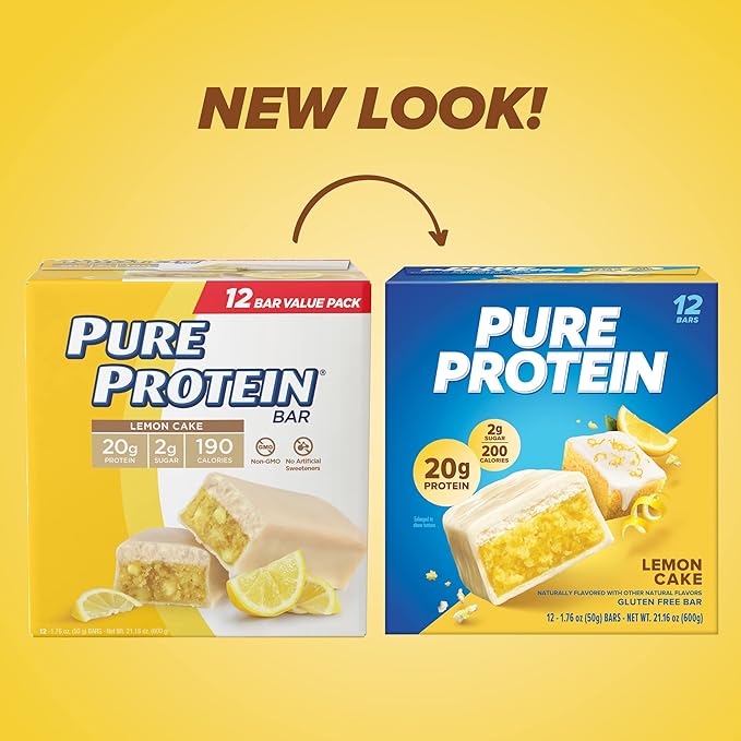 Pure Protein Strawberry Protein Shake 30g Protein 12 Pack and Pure Protein Lemon Cake Bars 20g Protein 12 Count