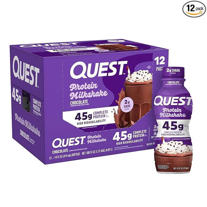 Quest Nutrition Chocolate Protein Shake 45g Protein 2g Sugar 4g Net Carbs Ready to Drink Gluten Free 12 Count
