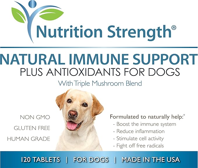 Immune Support for Dogs Plus Antioxidant Reishi Shiitake Maitake Turkey Tail Mushrooms for Dogs with Coenzyme Q10 Selenium Vitamin A 120 Chewable Tablets