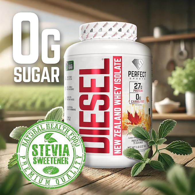 PERFECT SPORTS Diesel 100% New Zealand Whey Protein Isolate | Stevia Sweetened No Artificial Ingredients Keto | 0g Carb 0g Fat 27g Protein | 5 Pounds (Canadian Maple)