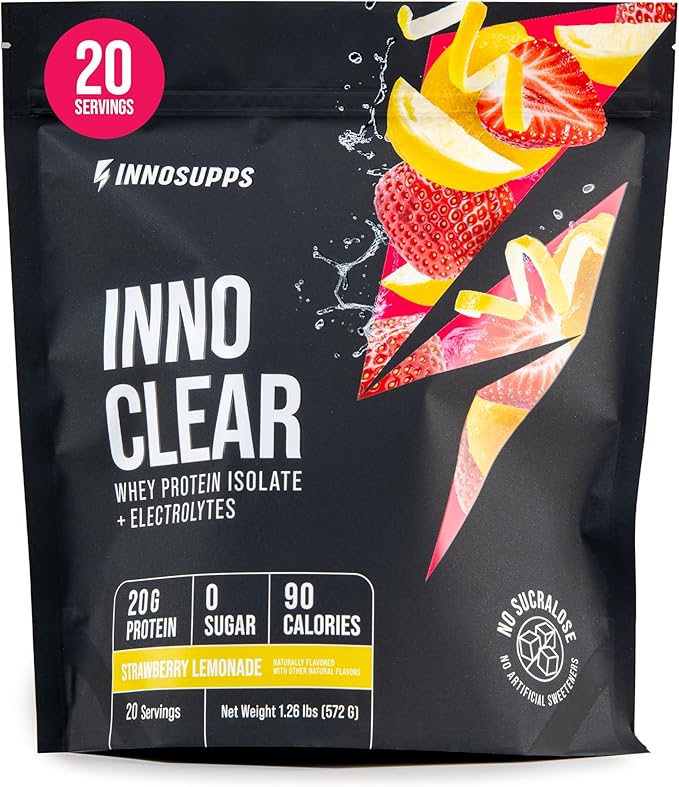 Inno Clear Whey Protein Powder - 20g Ultra-Filtered Clear Protein Powder Refreshing Taste &amp Texture Low Calorie Zero Sugar - for Training Workout Recovery &amp Daily Fitness (Strawberry Lemon