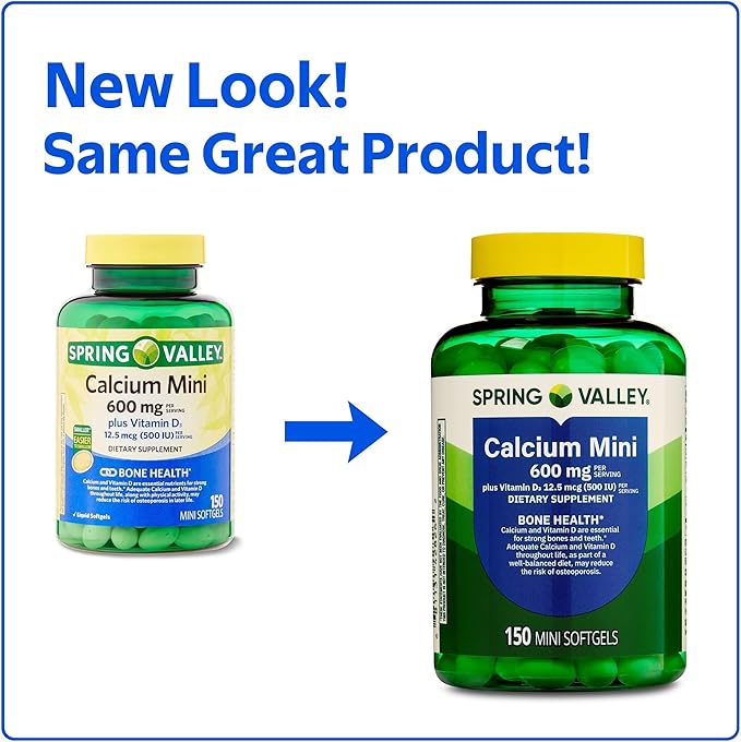 SV Calcium 600mg with Vitamin D3 Bone &amp Teeth Support 150 Mini Softgels – Easy to Swallow Gluten-Free Non-GMO Set by Basketgoods