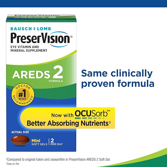 PreserVision AREDS 2 Eye Vitamin &amp Mineral Supplement Contains Lutein Vitamin C and E Zeaxanthin Zinc 120 Softgels (Packaging May Vary) (Pack of 2)