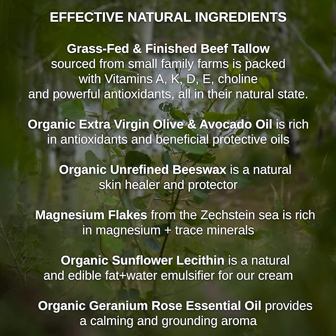 Shwally Paleo Magnesium Oil Cream - A True Seed-Oil Free &amp Primal Mag Balm - 100% Grass Fed Tallow Avocado Extra Virgin Olive Oil with Zechstein Magnesium - Subtle Vanilla Bean
