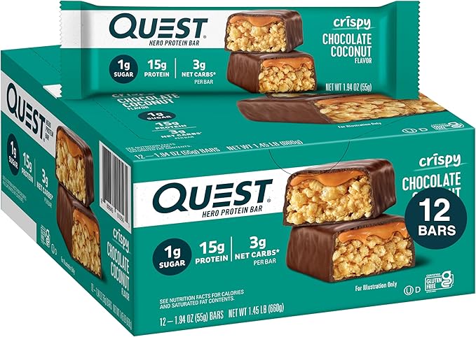 Quest Nutrition Crispy Chocolate Coconut Hero Protein Bar 15g Protein 1g Sugar 3g Net Carbs Gluten Free Protein Snack Keto Friendly 12 Count