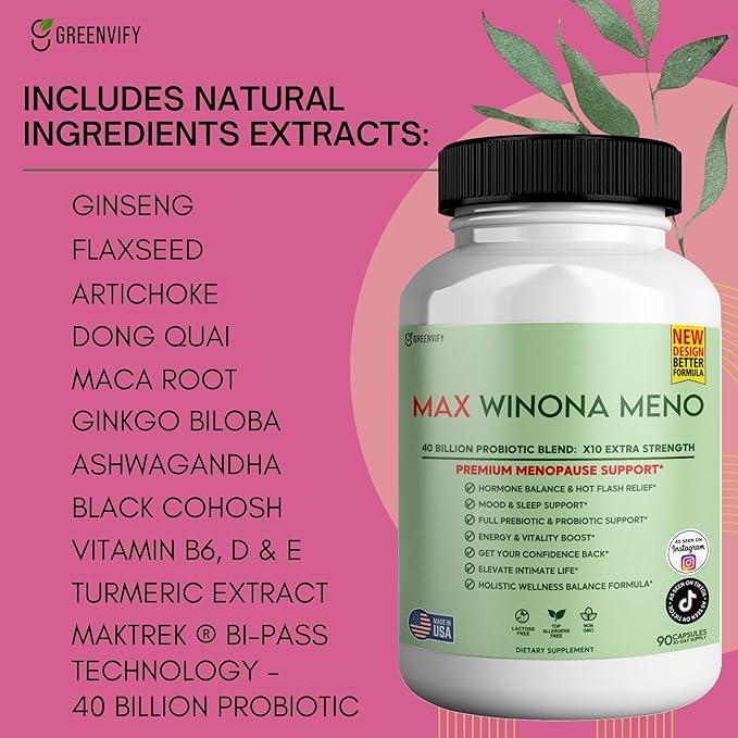 Winona Max Premium Menopause Support 40 Billion CFU Probiotic 90 Capsules Hormone Balance and Hot Flash Relief (2)
